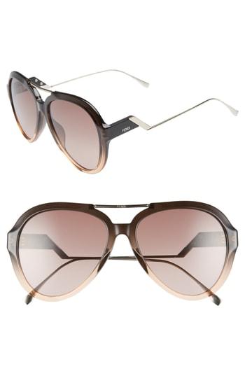 Women's Fendi 58mm Aviator Sunglasses - Grey/ Pink