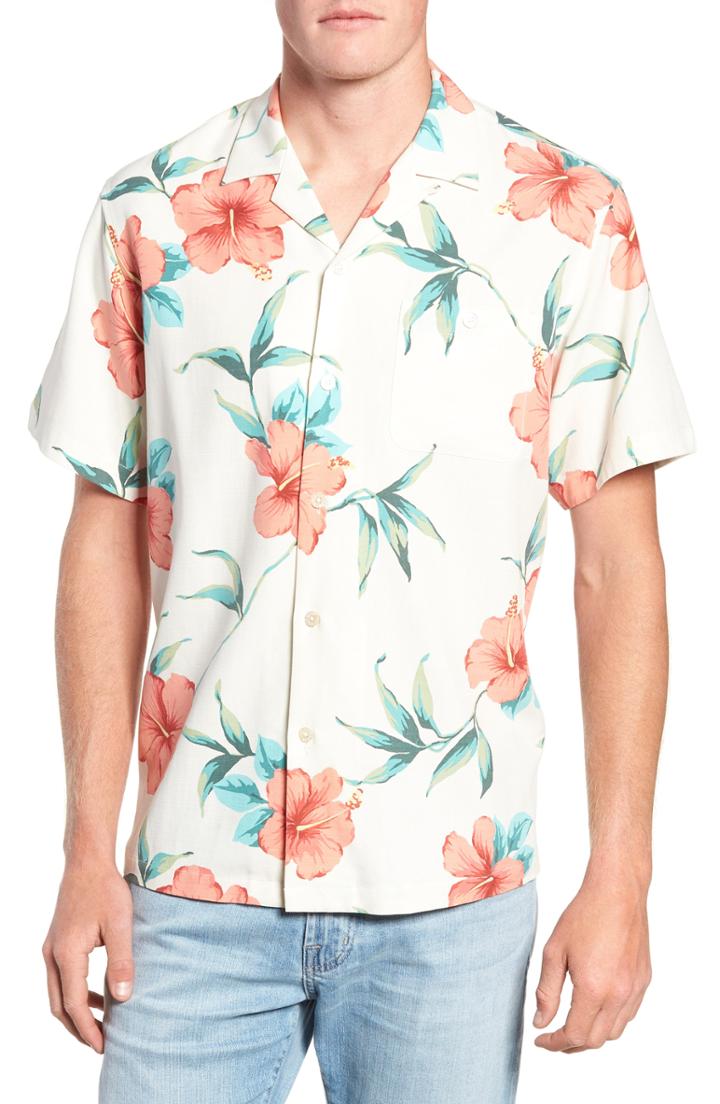 Men's Tori Richard Sultry Hib Regular Fit Silk Blend Camp Shirt - Ivory