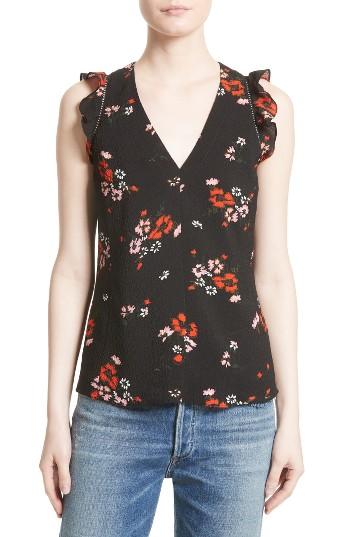 Women's Rebecca Taylor Marguerite Print Stretch Silk Top - Black