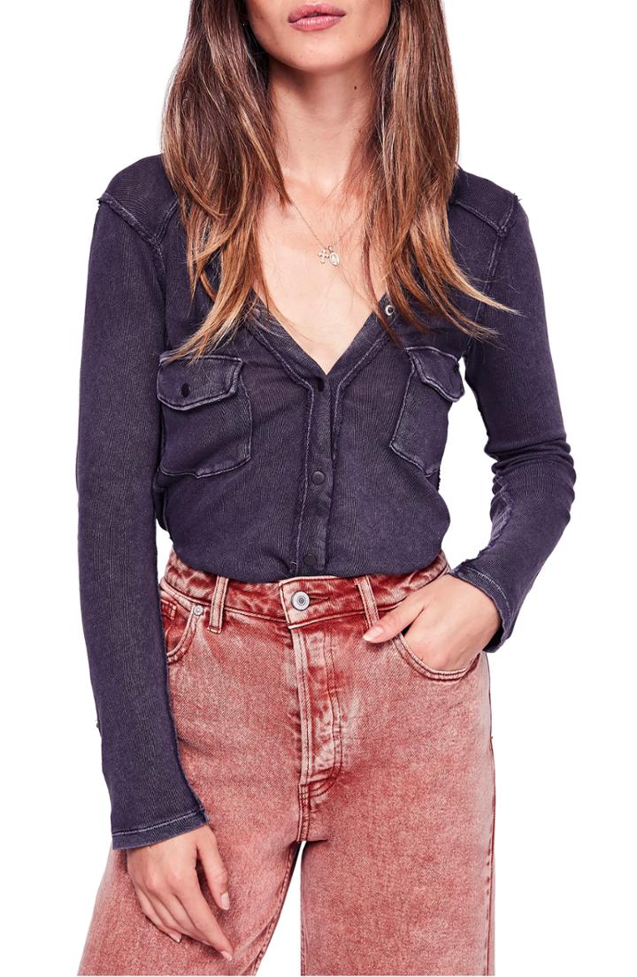 Women's Free People Starlight Henley Tee - Black