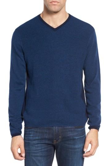 Men's Zachary Prell V-neck Colorblock Merino Wool Pullover, Size - Blue