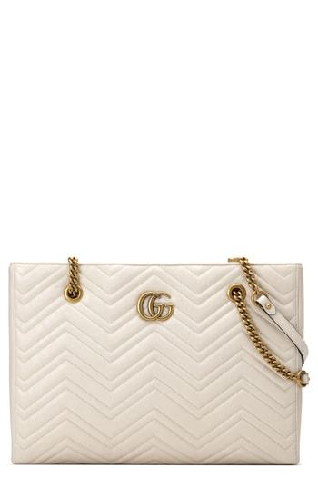 Gucci Gg Marmont 2.0 Matelasse Medium Leather East/west Tote Bag - White