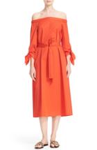 Women's Tibi Satin Poplin Belted Off The Shoulder Dress - Red