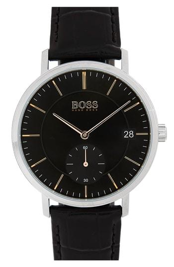 Men's Boss Leather Strap Watch, 40mm