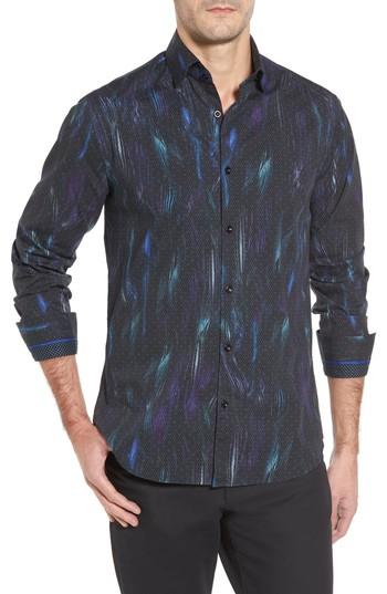 Men's Stone Rose Slim Fit Geo Fx Print Sport Shirt, Size - Black