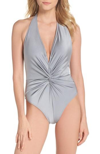 Women's Ted Baker London Low Knot One-piece Swimsuit - Grey