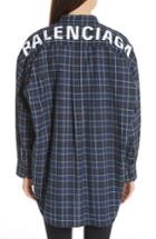 Women's Balenciaga Back Logo Flannel Shirt Us / 36 Fr - Blue