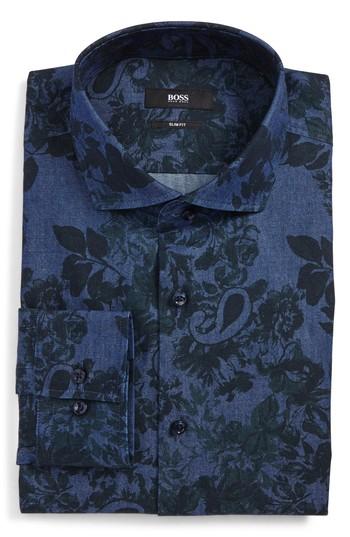Men's Boss Slim Fit Floral Dress Shirt .5 - Green
