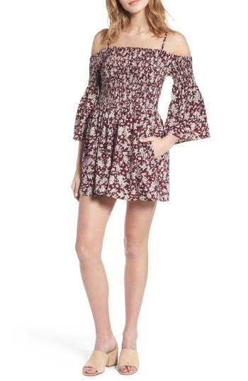 Women's Mimi Chica Smocked Cold Shoulder Romper - Burgundy