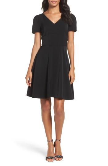Petite Women's Tahari Crepe Fit & Flare Dress P - Black