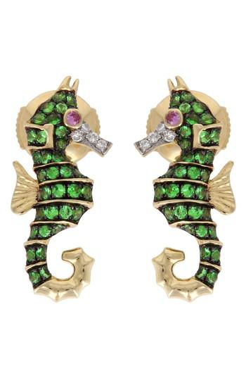 Women's Yvonne Leon Seahorse Tsavorite, Diamond & Pink Sapphire Earrings