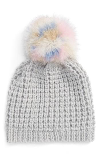 Women's Kyi Kyi Genuine Fox Pompom Hat - Red