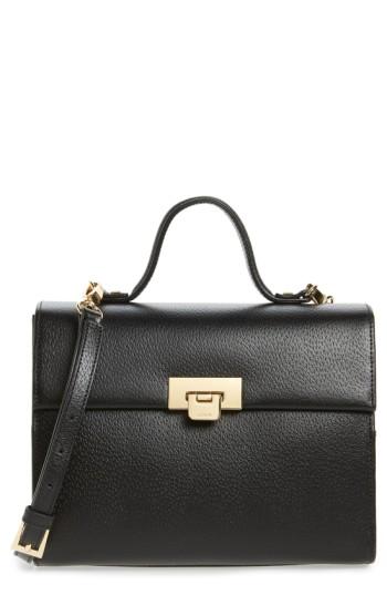 Lodis Medium Bree Leather Top Handle Satchel - Black