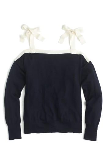 Women's J.crew Cold Shoulder Merino Wool Sweater, Size - Blue