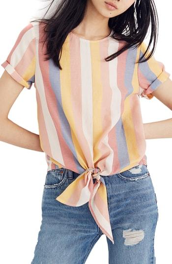 Women's Madewell Sherbet Stripe Button Back Tie Tee