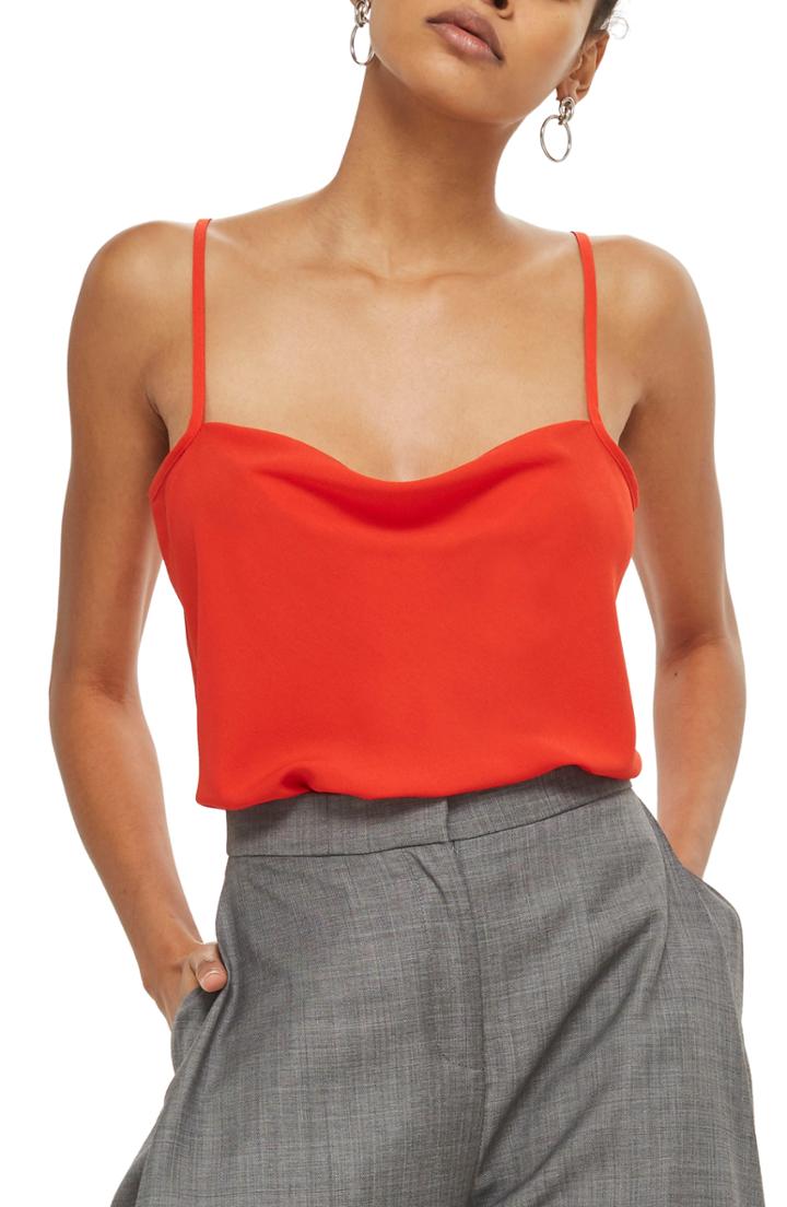 Women's Topshop Cowl Neck Camisole Us (fits Like 14) - Red