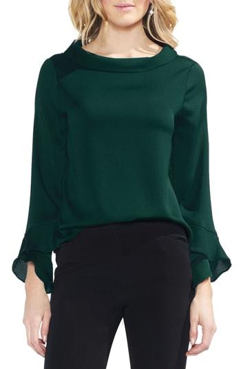 Women's Vince Camuto Flutter Cuff Hammered Satin Blouse, Size - Green