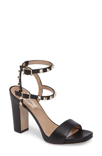 Women's Valentino Garavani Rockstud Ankle Strap Sandal .5us / 35.5eu - Black