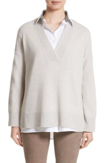 Women's Lafayette 148 New York Vanise Cashmere Sweater, Size /small - Grey