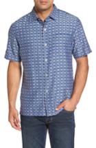 Men's Tommy Bahama Moroccan Squares Standard Fit Silk Blend Camp Shirt - Blue