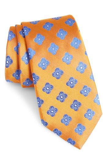 Men's Nordstrom Men's Shop Cameron Floral Medallion Silk Tie, Size - Orange