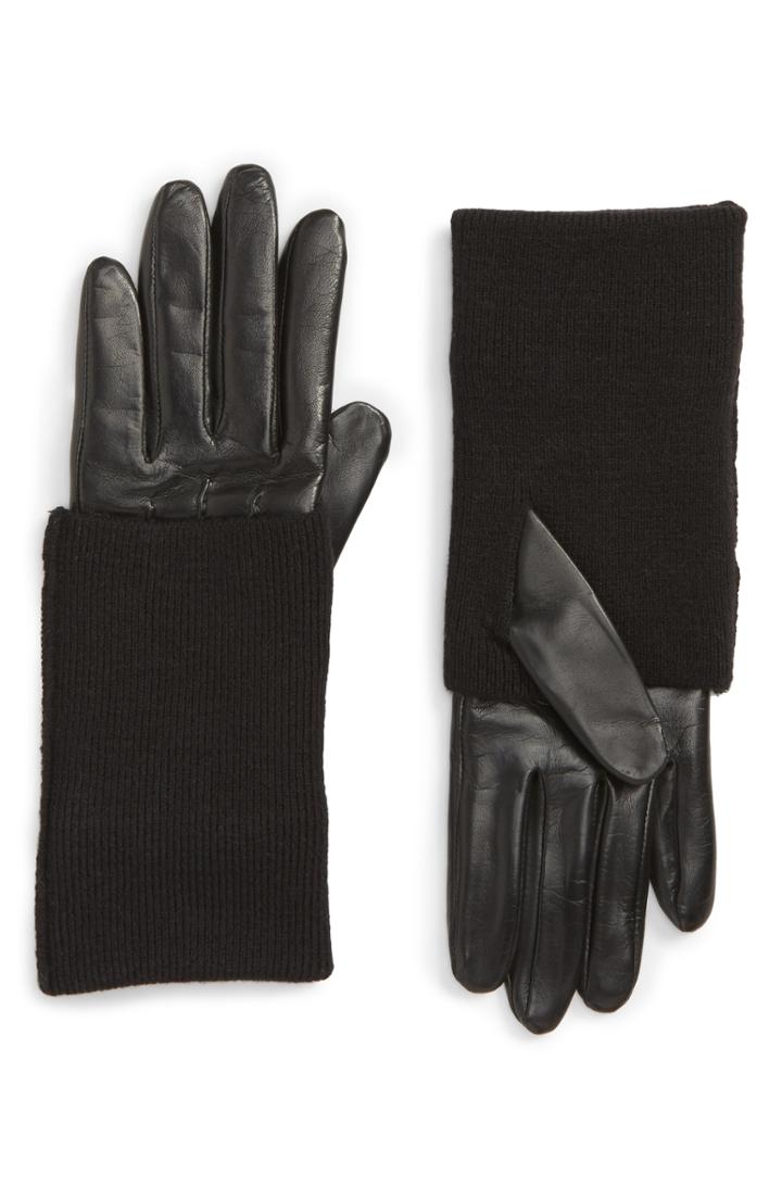 Women's Nordstrom Faux Fur Pompom Lambskin Leather Gloves