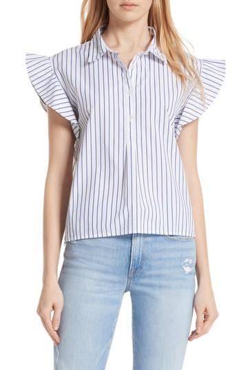 Women's Frame Flutter Sleeve Stripe Shirt - White