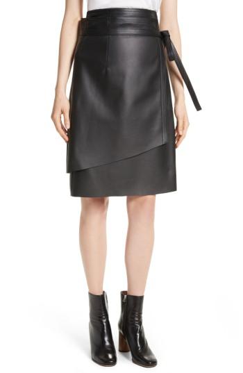 Women's Acne Studios Lakos Asymmetrical Leather Wrap Skirt Us / 38 Eu - Black