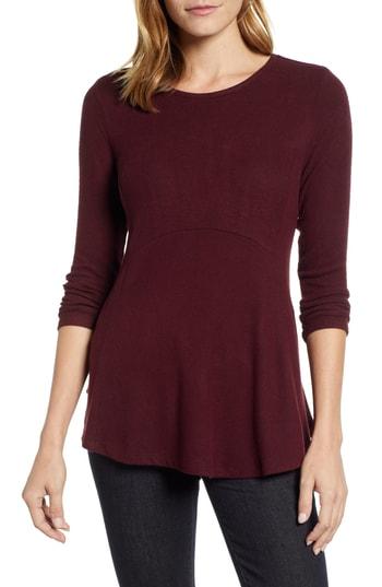 Women's Bobeau Brushed Babydoll Tunic - Burgundy