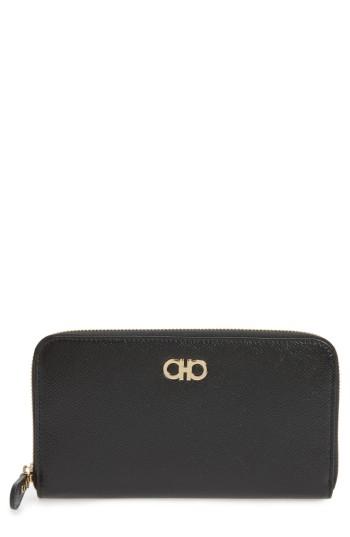 Women's Salvatore Ferragamo Gancini Zip Around Wallet - Black