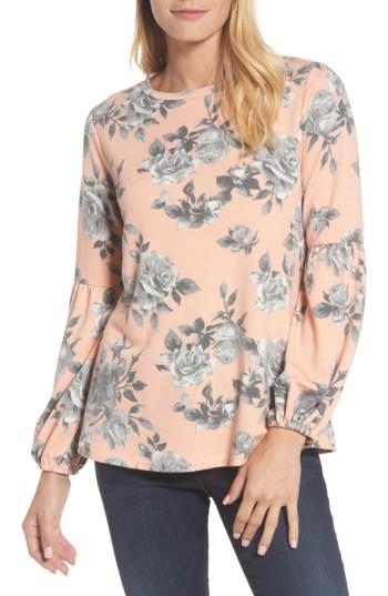 Women's Bobeau Floral Print Balloon Sleeve Sweatshirt - Grey