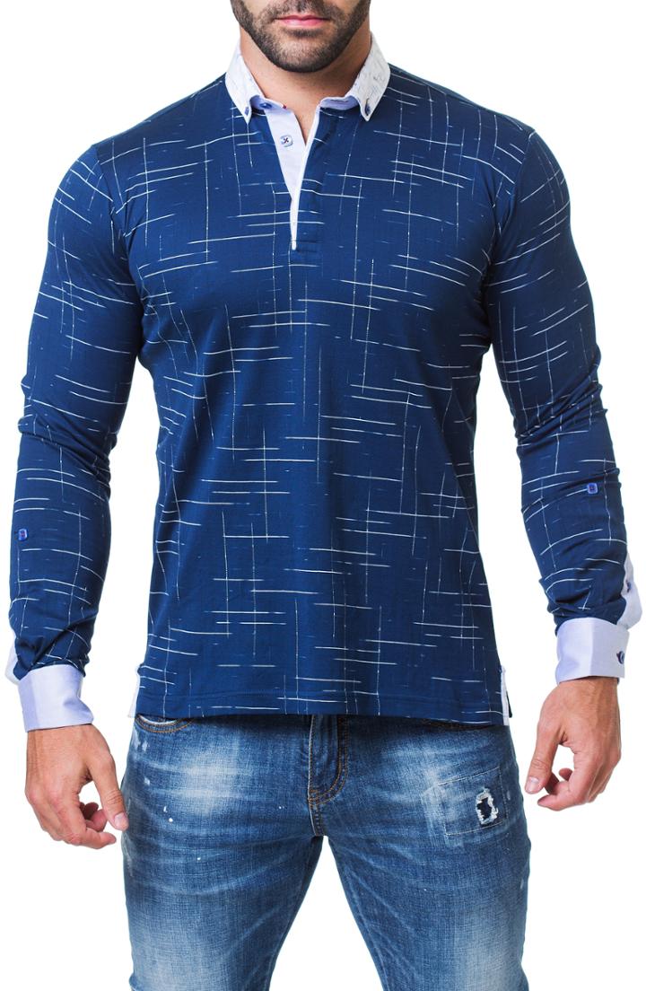Men's Maceoo Newton Trim Fit Dash Long Sleeve Polo (xxl) - Blue