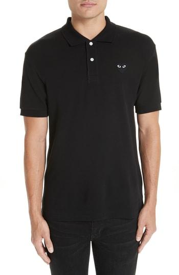 Men's Comme Des Garcon Play Black Heart Pique Polo - Black