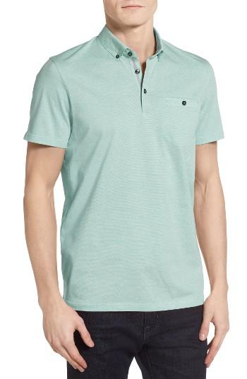 Men's Ted Baker London Cocoa Contrast Collar Stripe Polo (m) - Green