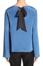 Women's St. John Collection Back Bow Stretch Silk Blouse, Size - Blue/green