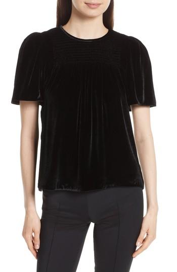 Women's Rebecca Taylor Short Sleeve Velvet Top - Black