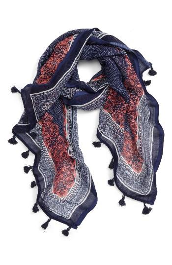 Women's Caslon Framed Waves Tassel Scarf
