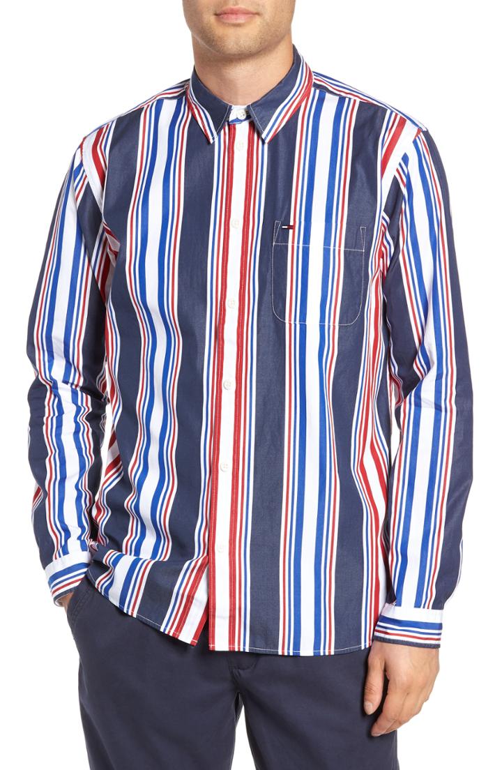 Men's Tommy Jeans Retro Multistripe Sport Shirt - Blue