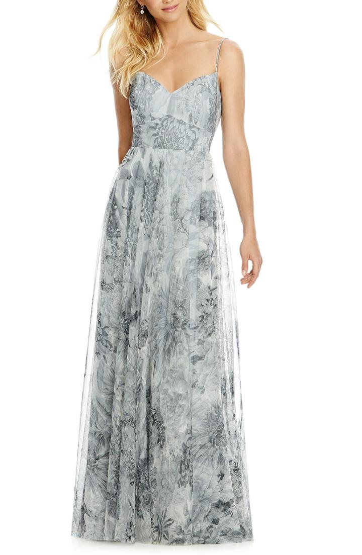 Women's After Six Tulle Column Gown (similar To 14w) - Grey