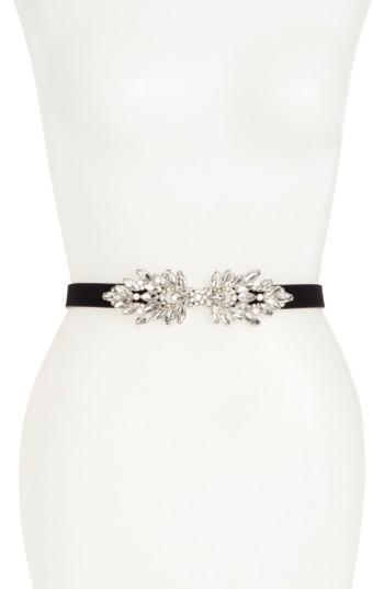 Women's Nordstrom Crystal Embellished Velvet Stretch Belt - Clear