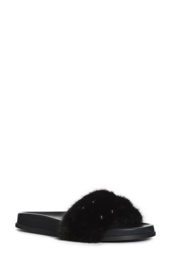 Women's Valentino Garavani Rockstud Genuine Mink Fur Slide Sandal