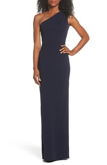 Women's Katie May One-shoulder Crepe Column Gown - Blue