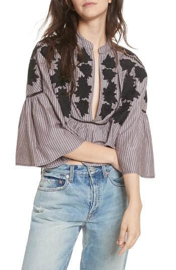 Women's Free People Liya Embroidered Blouse - Black