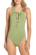 Women's Seafolly Lace-up One-piece Halter Swimsuit Us / 14 Au - Green
