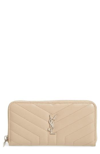 Women's Saint Laurent Loulou Matelasse Leather Zip-around Wallet - Brown