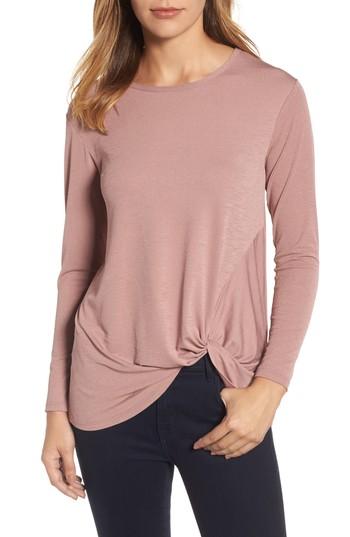 Petite Women's Bobeau Dressy Front Knot Long Sleeve Top P - Pink