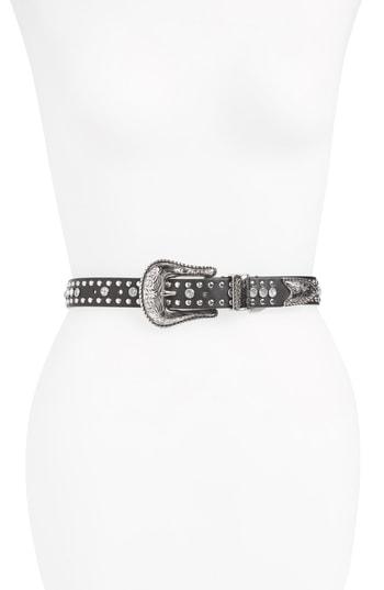 Women's Steve Madden Western Crystal Belt - Black/ Nickel