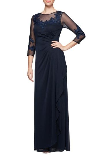 Women's Alex Evenings Embroidered Mesh Gown - Blue