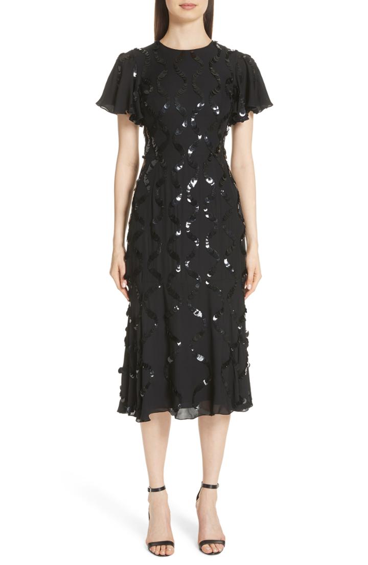 Women's Sachin & Babi Sequin Flutter Sleeve Silk Dress - Black