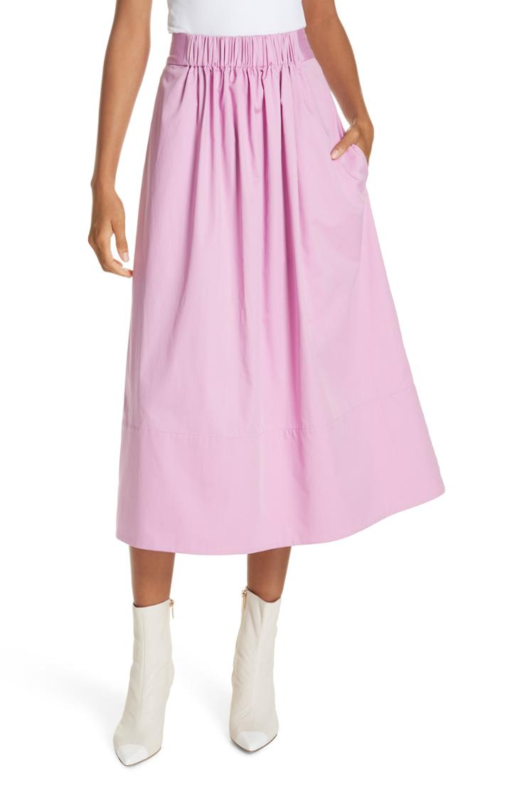 Women's Tibi Satin Waist Poplin Midi Skirt - Pink